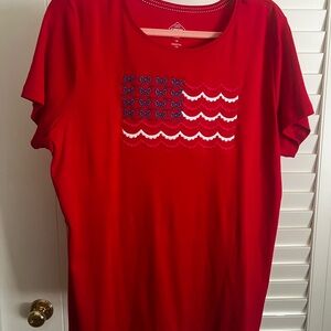 Flag Embroidered T-Shirt Red